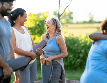 Friends laughing after yoga practice
