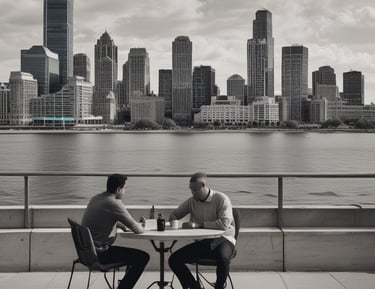 A scenic view of Detroit skyline.
