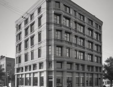 A yellow sign with bold black text in German promoting an agency located on a street. The background shows part of an urban setting with tables and chairs on a sidewalk.
