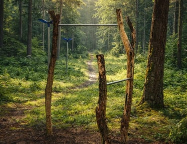 sporttoestel-buiten-bos-natuurlijke-boomstammen-sport-installatie