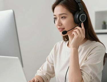 A smiling travel agent assisting a couple with vacation plans in an office.