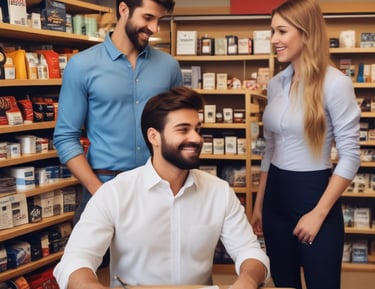 A friendly consultant discussing with a client in an office.