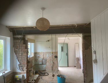 living room renovation being carried out in worcester by Lakes building and plastering services