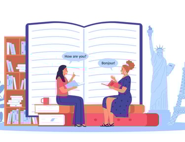 2 women discuss in French and English