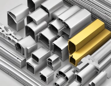 Rows of shiny aluminum extrusion bars ready for fabrication.