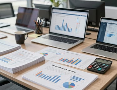Focused consultant discussing strategy with a client in a bright, minimalist office.