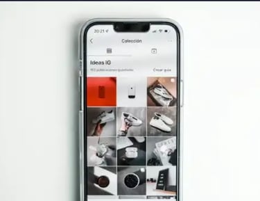 Smartphone displaying curated Instagram collection titled 'Ideas IG' with saved posts.