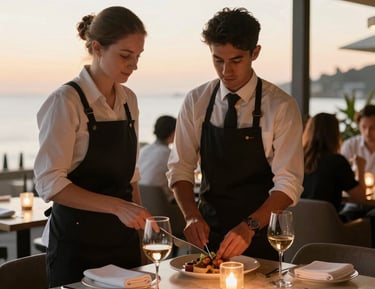A group of hospitality staff engaged in a hands-on training session.