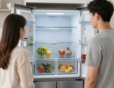 Technician performing maintenance on a digital front-load washing machine.