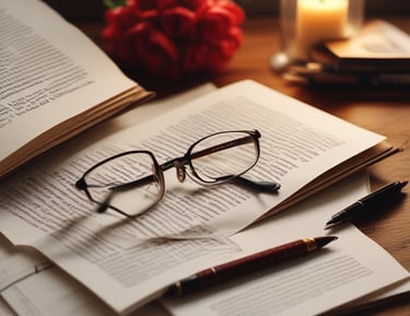 Warm red and light gold abstract shapes evoking growth.