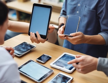 A friendly customer receiving advice from a mobilexpert staff member.