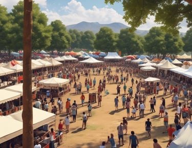 A vibrant food truck setup with happy customers enjoying their meals.