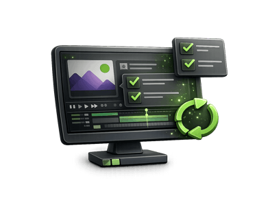 Review and refinement icon representing client feedback and animation revisions.