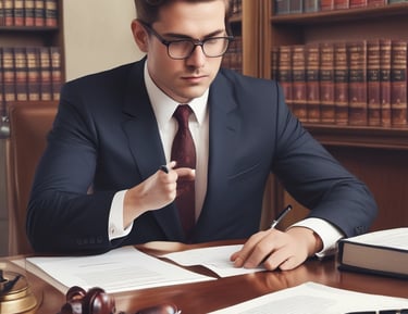 A business owner discussing legal documents with an accountant at a desk.