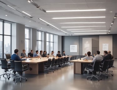 a large room with a large group of people sitting on the floor