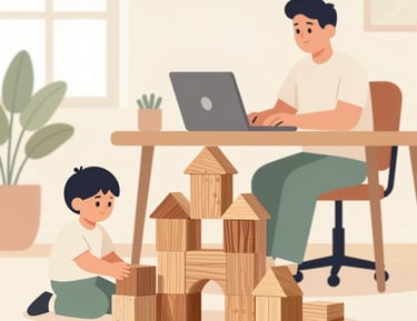 A happy family browsing a website together on a tablet at home.