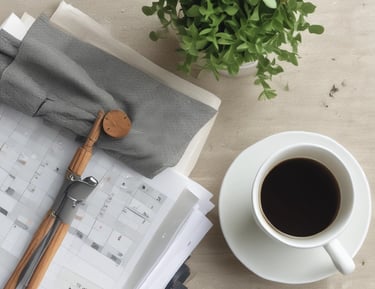Audio player with headphones resting on a wooden table next to a cup of herbal tea.