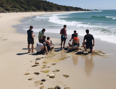 Students exploring marine life along the salt flats of Margherita di Savoia.
