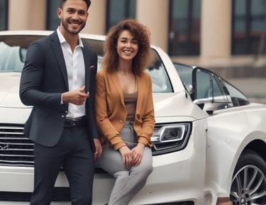 A friendly consultant assisting an entrepreneur with leasing options in a bright meeting room.