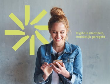 Digidentity social imagery of woman smiling with mobile phone