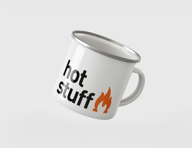 "Hot stuff" promotional enamel mug