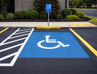 a handicapped accessible parking lot with a handicapped symbol