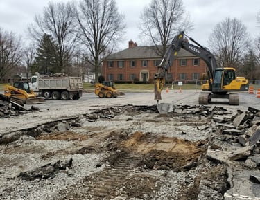 Parking lot in the process of being torn up