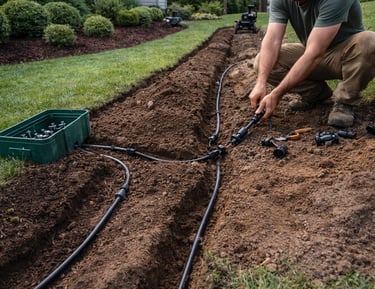 esidential irrigation system installed in front yard
