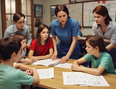 A neat display of physical and digital products with pastel pink accents on a wooden table.