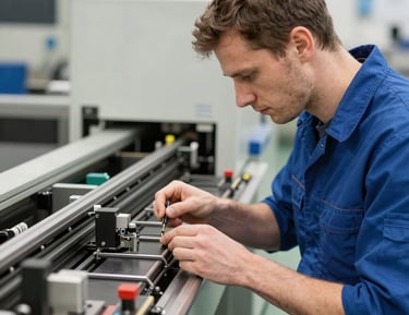Technician performing maintenance on hotmelt dispensing machine