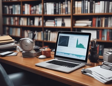 Graphs and charts showing SLA and performance metrics on a laptop.