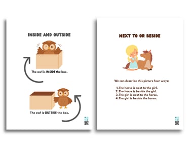 Spatial concepts "inside," "outside" and "beside" printables.