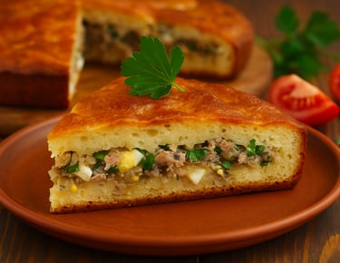 delicious piece of pie with tuna and eggs