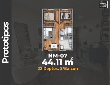 LASU Características Depto.  Plano con 2 recamaras, sala comedor, baño y cocina. 44 m2