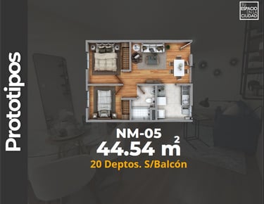 LASU Características Depto.  Plano con 2 recamaras, sala comedor, baño y cocina. 44 m2
