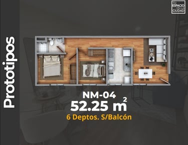 LASU Características Depto.  Plano con 2 recamaras, sala comedor, baño y cocina. 52 m2