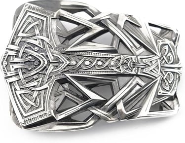 Thor's Hammer Viking Style Belt Buckle Scandinavian Norse Mjolnir in 925 Sterling Silver