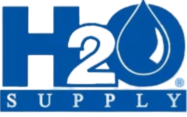 Blue H2O Supply logo featuring a water droplet icon for plumbing and water treatment services.
