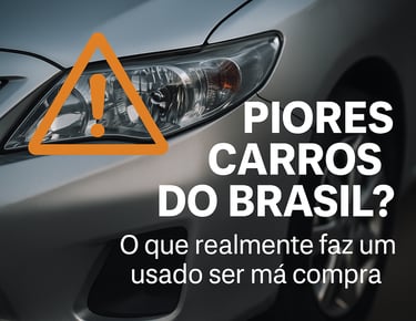 Parte genérica de carro com símbolo de alerta e texto sobreposto destacando riscos na compra