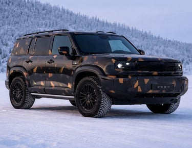 SUV híbrido da Geely inspirado no Defender durante testes de inverno na neve