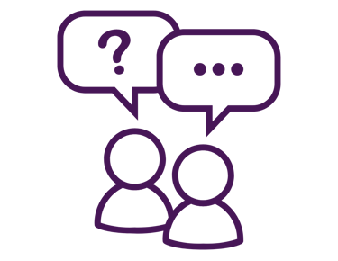 two people with speech bubbles on a black background