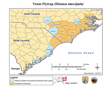 Venus Flytrap Native Populations Map