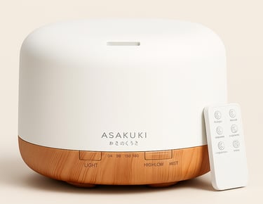 White and wood essential oil diffuser with remote control