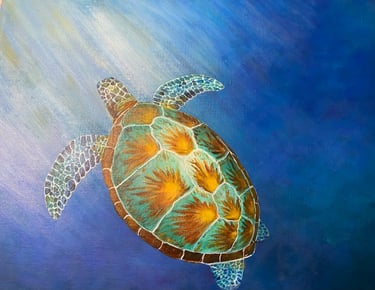 Graceful Turtle swimming to the light painted in Acrylics