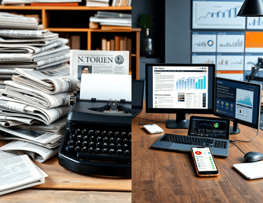 Früher entstand die Zeitung per Schreibmaschine (Collage/Krea AI)