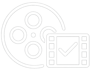 Ícone de rolo de filme com check, indicando entrega final de projeto audiovisual