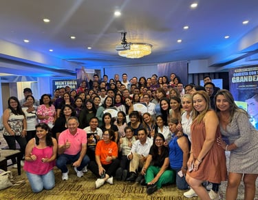 a group of people standing around a group of people