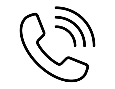 A black line icon of a telephone handset with signal waves representing a phone call or contact us.