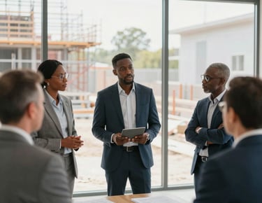 Team members participating in an outdoor trust-building exercise, supporting each other.
