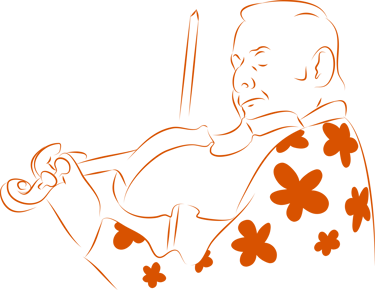 Dessin de Stéphane Grappelli en chemise à fleurs